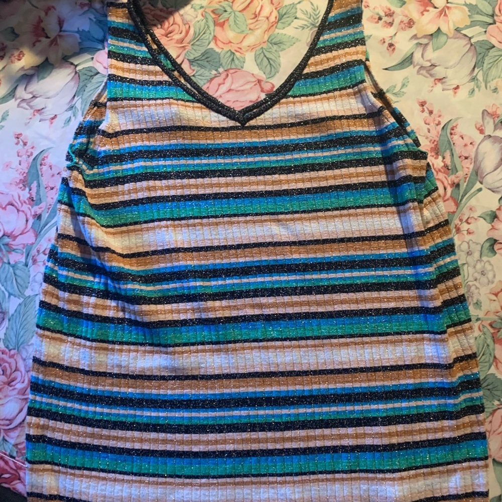 Nine West Women’s Striped Sleeveless Top with V-Neck Size X-Large